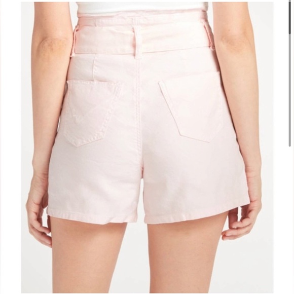 Hudson Jeans High Waisted Paperbag Shorts with Tie Belt Pea Linen Blend Pink 26 - Picture 2 of 14